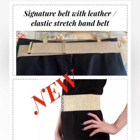 NEW natural color woman belt with leather and elastic stretch band belt - Picture 1 of 6